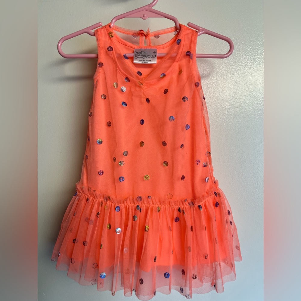 Hello Gorgeous kids tulle look net toddler dress with glitter polka dots 12M